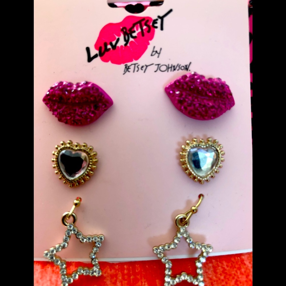 New Betsey Johnson earrings set. 3 pairs